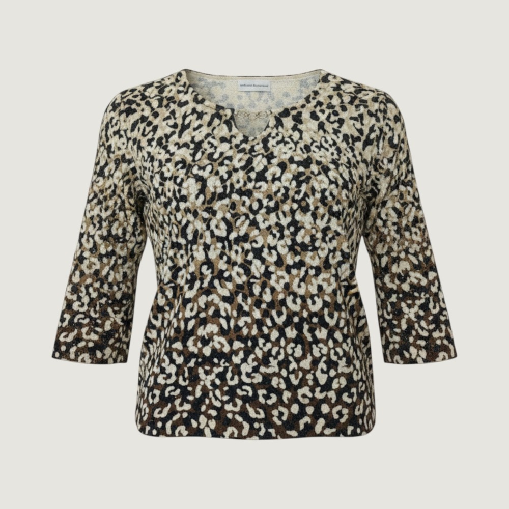 Alfred Dunner Cheetah Print Sweater Medium Gold Black Metallic Shimmer Knit‎ Top